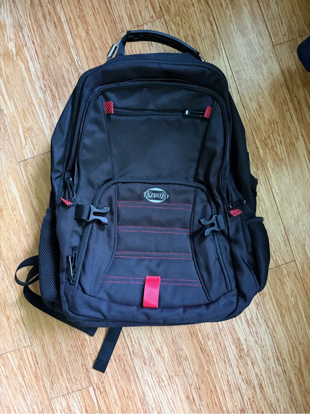 Men's Black Backpack with Red Accents